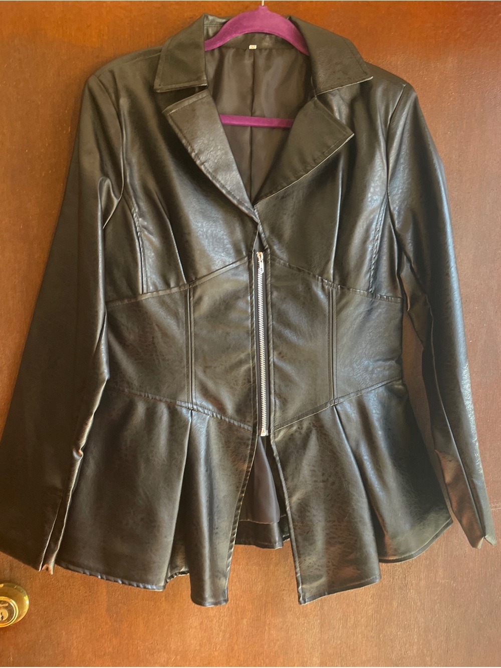 Women's Black Vegan Leather Peplum Jacket